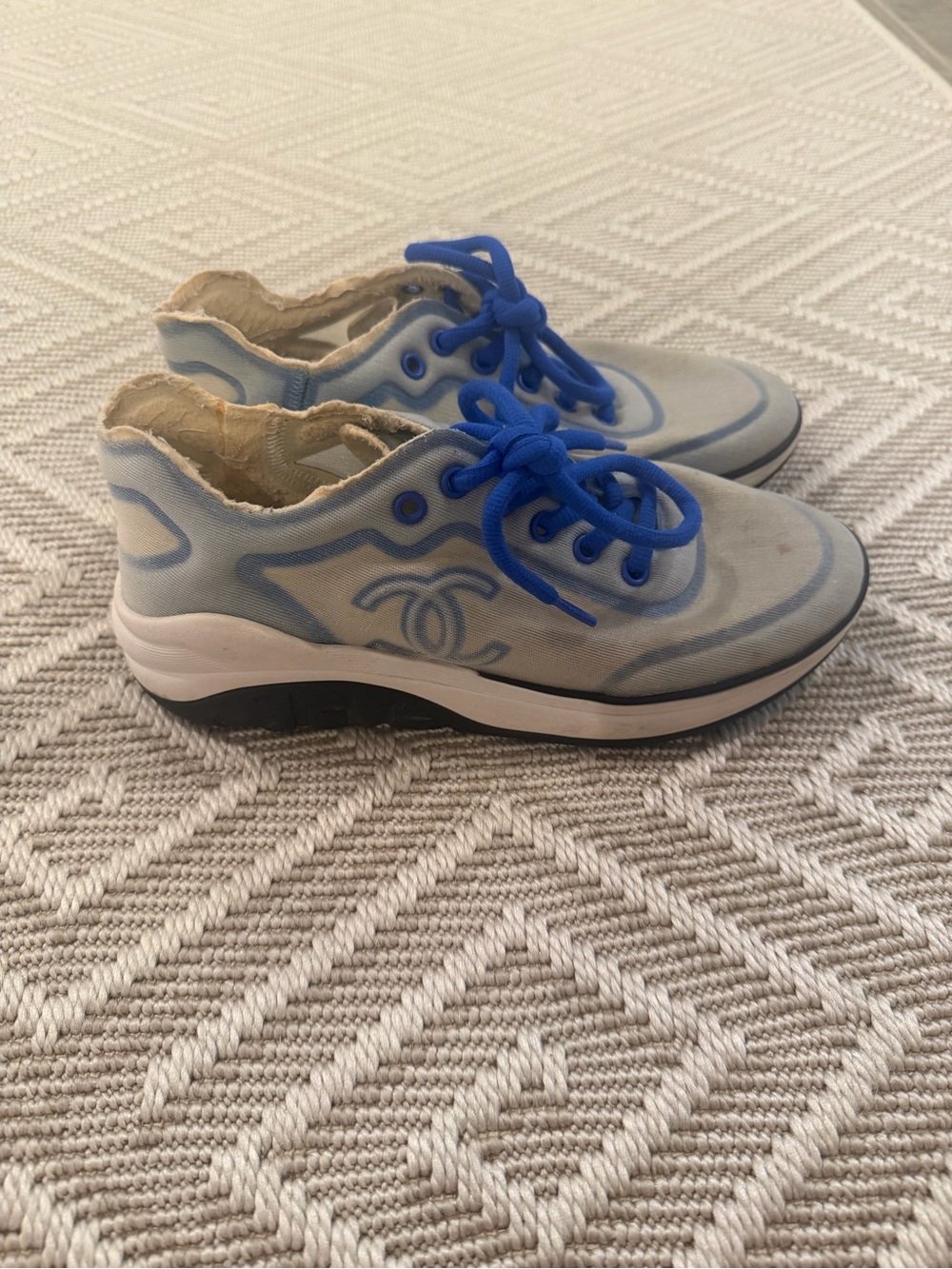 CHANEL Calfskin Mesh Lycra Women’s Logo Sneakers - Picture 3 of 11